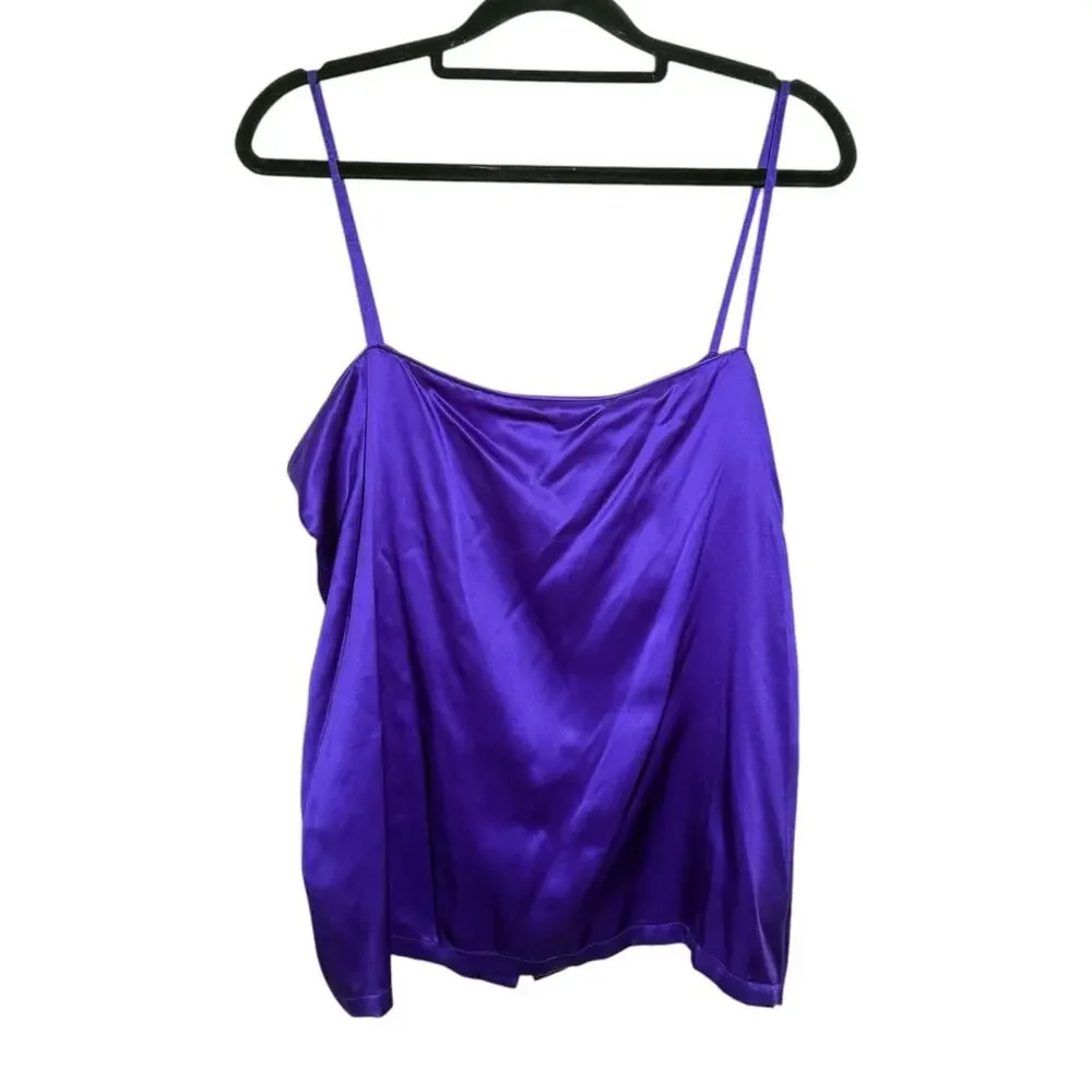 Vintage Christian Dior Deadstock 80s Royal Purple Silk Satin Button Back Cami 14